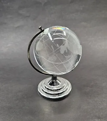 Vintage Rotating Crystal Glass WORLD GLOBE PAPERWEIGHT Desk Office Art 4.5  • $29.99
