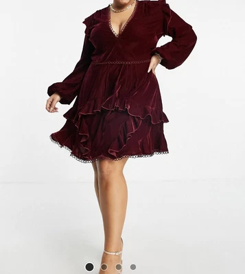 $40 • Buy Asos Curve Velvet Mini Dress Size 22 Burgundy 