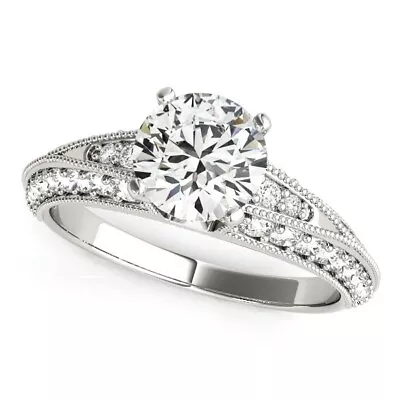 14k White Gold Pronged Round Antique Diamond Engagement Ring (1 1/2 Cttw) • $6502.99