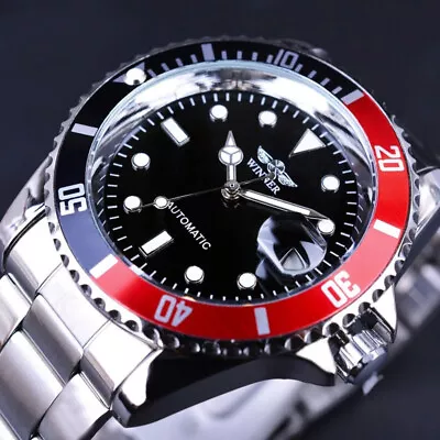 Mens Automatic Stainless Steel Wrist Watch Day Waterproof Mechanical Wristwatch • £18.99