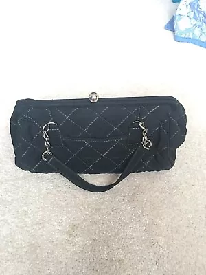 VERA BRADLEY Black Quilt Microfiber Handbag Silver Chain Handle Frame Ball Lock • $25