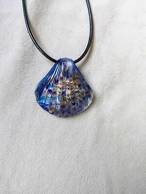 Seashell Blue Tones Art Glass Pendant/Necklace • $3