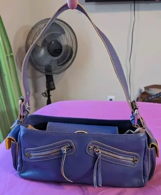 Hype Shoulder Bag Purple Leather Yellow Interior Handbag 5x14x3” Y2K Paris 2000s • $25.99