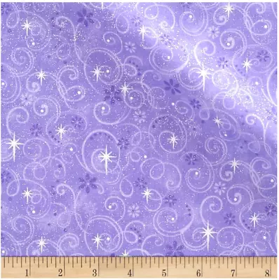 BTY MAKE BELIEVE Glitter Swirls Purple Print 100% Cotton Quilt Fabric YARD • $10.50