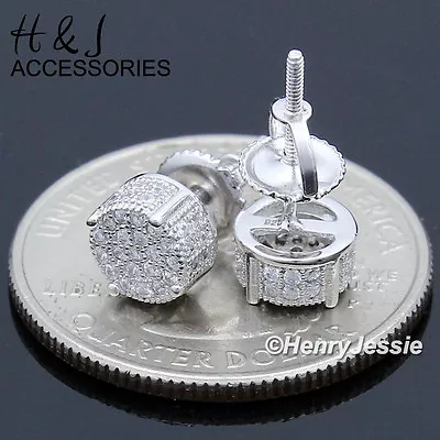 Men 925 Sterling Silver 6mm Silver Bling Cz Round Screw Back Stud Earring*e146 • $21.99