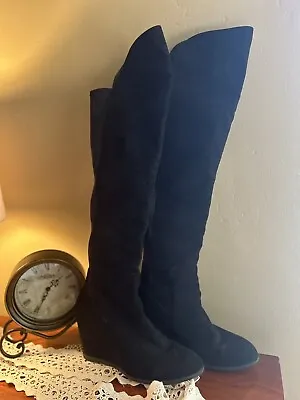 Vintage Over The Knee Boots  Suede  Wedge Heel Thigh High Boots Nordstroms FUNKY • $24