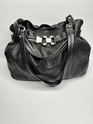 B.MAKOWSKY Black  Leather Woman's  Shoulder Bag Purse With Silver Buckles • $26.80