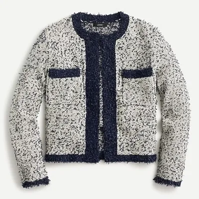 J.Crew Open-Front Cropped Jacket In Contrast Tweed Navy/White XS (AR855) • $75