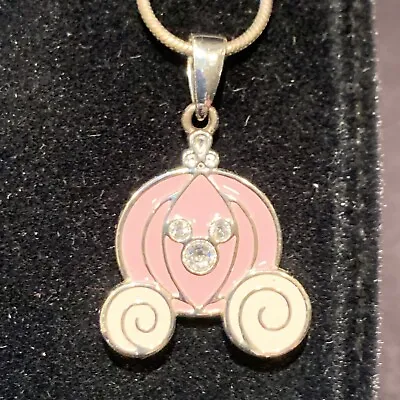 Cinderella Carriage Mickey Mouse Pendant Necklace Silver Tone Rhinestones Disney • $26.99
