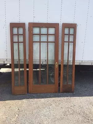 Ad 6 Pine Door Set Beveled Glass With Sidelights And Jamb • $2100