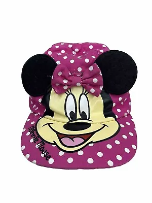 Disney Mini Mouse Cap Hat With Ears Pink With White Polka Dots Black Strap • $14.99