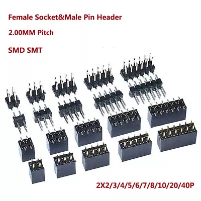 Female Socket/Male Pin Header 2.0mm Pitch 2X3/4/5/6/8/10/15/20/40P Connector SMT • $4.80