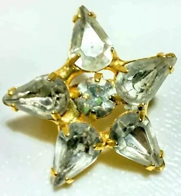 Vintage Gold Shiny Teardrop Rhinestone 5 Point Star Faceted Prongs Mini Brooch • $29.33