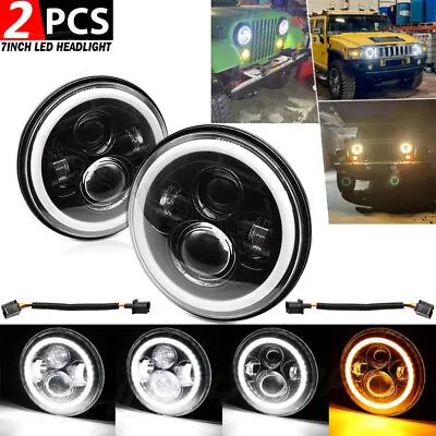 Pair 7  Inch Round LED Headlights Halo Angel Eyes DRL Light For MG MGB Midget • $92.99