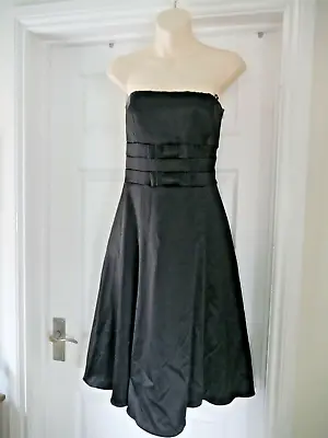 Wallis Black Dress Ladies Size 8 Party Classic Bow A-Line Evening Dress Womens • $28.42