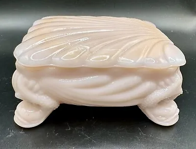 Cambridge Art Deco Crown Tuscan Shell Pink Milk Glass Whale Feet Trinket Box • $39