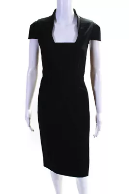 Reiss Womens Square Neck Cap Sleeve Split Hem Midi Pencil Dress Black Size 8 • $42.71