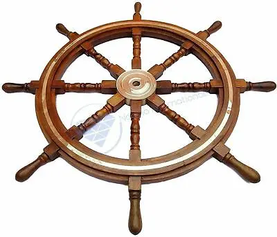 £89.40 • Buy 36   Brass Ring Pirate Captain Wheel Nautical Marine Wooden Steering Ship Wheel