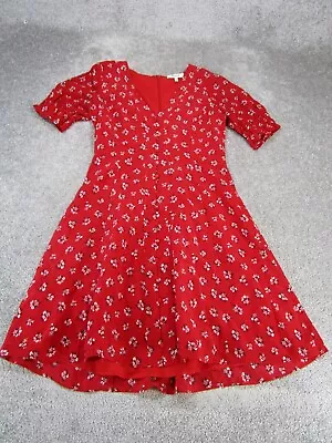 Madewell Shirt Dress Womens 0 Red Silk Floral Short Sleeve • $24.99