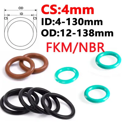 O-Ring O Rings Seals FKM/NBR Metric Cross Section 4mm ID 4mm-130mm OD 12mm-138mm • £1.72