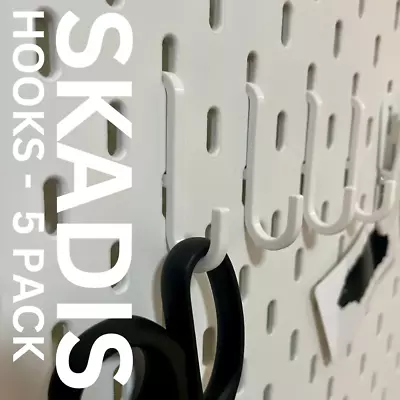 5x Ikea Skadis J Hooks Peg Board Bracket Arm Hook Hanging Tools Accessories DIY • £4.10