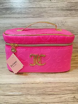 Juicy Couture Travel Velour Makeup Case Vanity Bag Velvet Pink Gold Logo NWT • $40