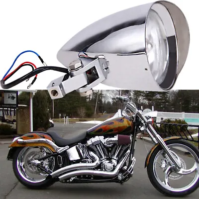 5.75  Motorcycle Chrome Aluminum Front Headlight Lamp For Harley Bobber Chopper • $74.21