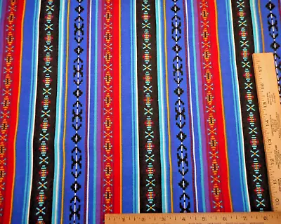 Southwest Fabric By Yard Blue Red Black Purple Tribal Stripe Cotton Vtg • $9.99