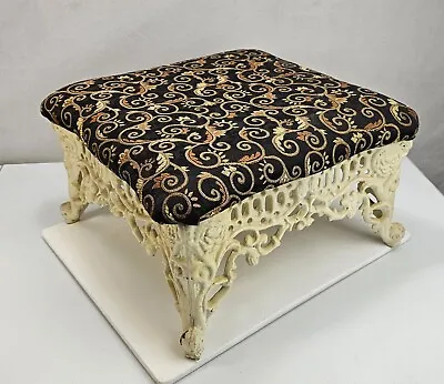 Vintage Ornate Victorian Cushioned Cast Iron Foot Stool Small Ottoman • $125