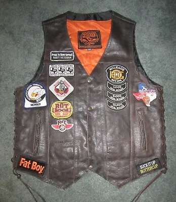 Vintage Milwaukee Leather Brown Motorcycle Vest Sz 44 Patches Harley Texas • $70