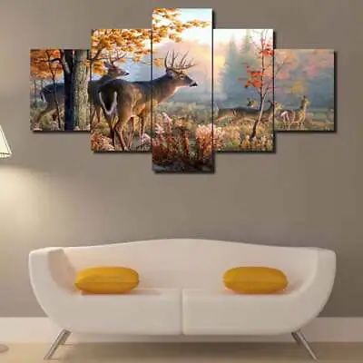 Multi Panel Print Whitetail Deer Canvas 5 Piece Picture Wall Art Buck Nature • $247.27