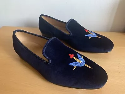 Trickers Of St James London Navy Velvet English Slippers Loafers Shoes UK 10 • £51