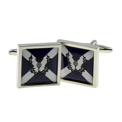 CUFFLINKS Scottish Saltire Flag With Thistle Design Mens Present GIFT BAG • £12.73