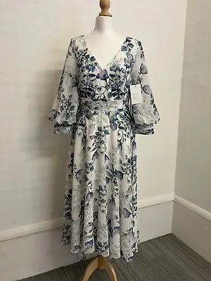 Veni Infantino Floral Mother Of Bride Dress Embroidery Chiffon 3/4 Sleeve UK 10 • £110