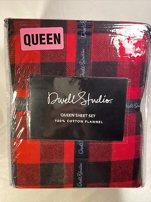Dwell Studio QUEEN Black Red Buffalo Plaid Check Sheet Set 100% Cotton Flannel • $79.99