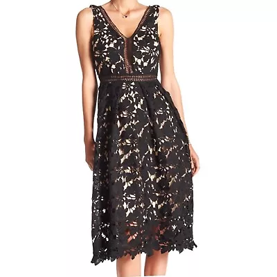 AQUA Black/Nude Crochet Overlay Midi Sleeveless Dress Women’s Size Small • £26.02