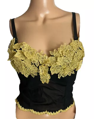 Claudio Milano Women's Bustier Black With Gold Lace Trim Size 36B Retail $429 • $59.99