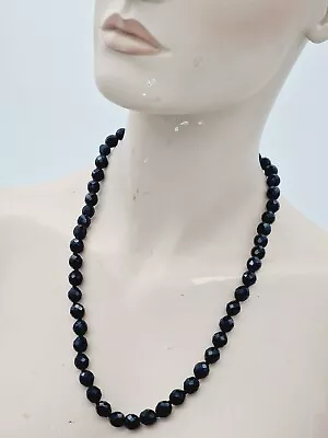 Vintage Hand Knotted Faceted Black Glass Beaded Necklace • $7.46