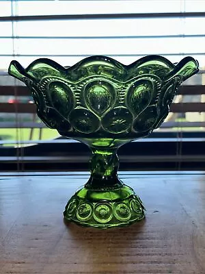 LE Smith Glass Compote Moon And Stars Green Pedestal Candy Dish  Large 7”x8” • $22.30