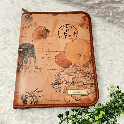 Day-Timer Vintage Brown Leather Floral Printed Zip 7 Ring A5 Binder W/ Notebook • $64.98