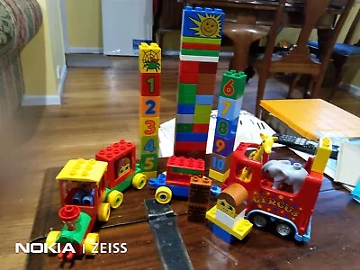 60-pc DUPLO Lego CIRCUS TRAIN Clown ANIMALS Giraffe Elephant NUMBERS Blocks LOT • $44.99