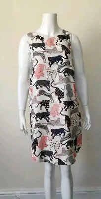 H&M Women's Red/ Blue/ Cream Safari Wild Cats Animal Print Tunic Dress Size 10 • $15.98