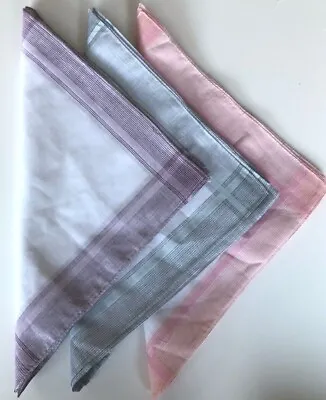 Womens 100% Cotton Border Handkerchiefs.  Pack Of 12 (3 Colours In A Pack) • £4.99