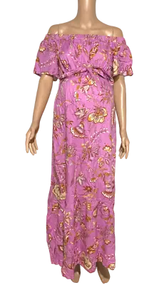 Isabel Maternity Off The Shoulder Maxi Dress Women's Sizes M And L Violet Floral • $11
