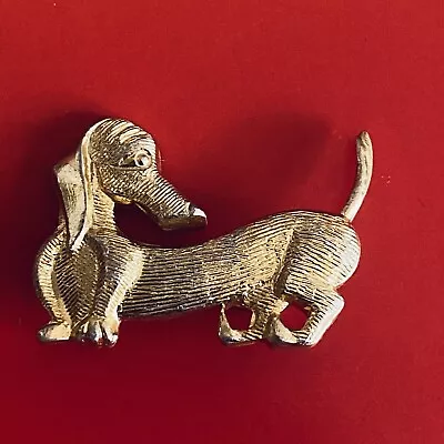 Vintage Gold Tone Dachshund Sausage Wiener Dog Brooch Pin Badge Signed Hong Kong • £34.90