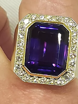 Men's 18K Gold Amethyst & Diamond Ring HEAVY 36 Grams • $3950