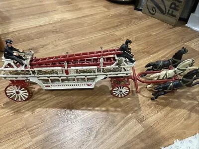 Vintage Cast Iron Horse Drawn Hook & Ladder Fire Engine Wagon Toy 31” • $40