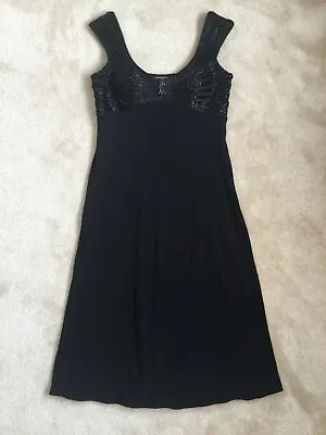 Libra Lovely Black Beaded Bias Maxi Gown Dress Size 14 • £14.99