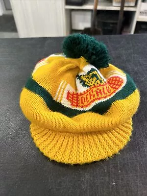Vintage 70s 80s DEKALB CORN SEED Knit Stocking Cap With Bill And Pom Pom • $24.95