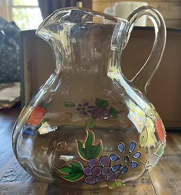 CRYSTAL CLEAR Venetian Fruit Hand-painted 90oz. Pitcher Accented In 22K Gold • $20